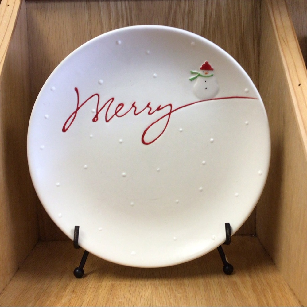 Festive Merry Plate with Snowman Design